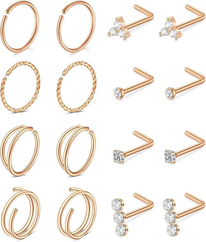 MODRSA Nose Rings 20g Nose Rings Hoops Nose Studs Nose Rings for Women Surgical Steel Nose Hoops 20 Gauge Nose Screw Nose Piercing Jewelry Silver Rose Gold - Image 1